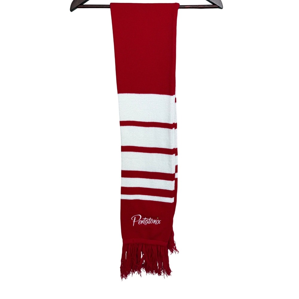 Pentatonix Scarf‎ Red White Striped Knit Embroidered Logo Fringe Winter Merch